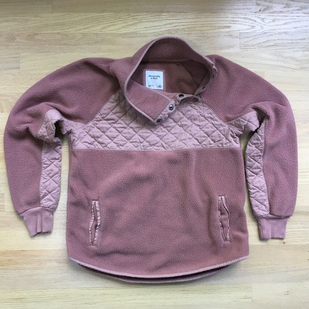 Abercrombie & Fitch Womens M Mauve Quilted Fleece Snap Neck Pullover Jacket